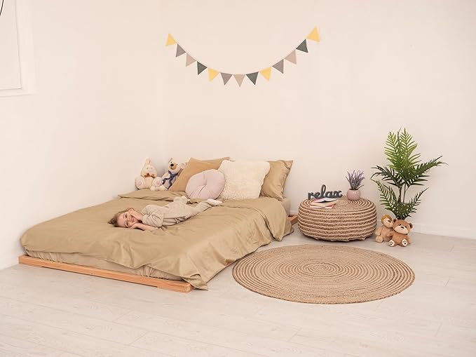 BUSYWOOD Wooden Bed Frame King - Wood Bed Frame Queen - Full Size Bed Frame Wood - Floor Bed Frame - Full Loft Bed - Scandinavian Bed Frame - Twin Floor Bed - Wood Bed Frame Full - Zen Low Profile Bed