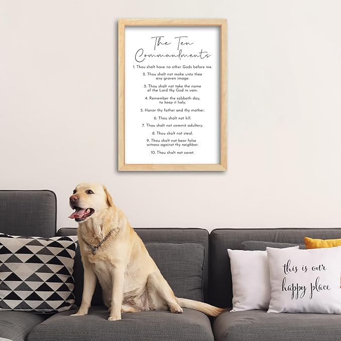 Surfapans The Ten Commandments Wall Decor Art 16"X11" Bible Verse Sign God Jesus Prayer Christian Saying Catholic Wood Framed Wall Hanging (Wood)
