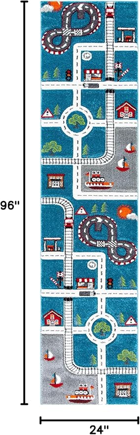 SAFAVIEH Carousel Kids Collection Runner Rug - 2' x 8', Turquoise & Ivory, Non-Shedding & Easy Care, Ideal for High Traffic Areas for Boys & Girls in Playroom, Nursery, Bedroom (CRK192K)