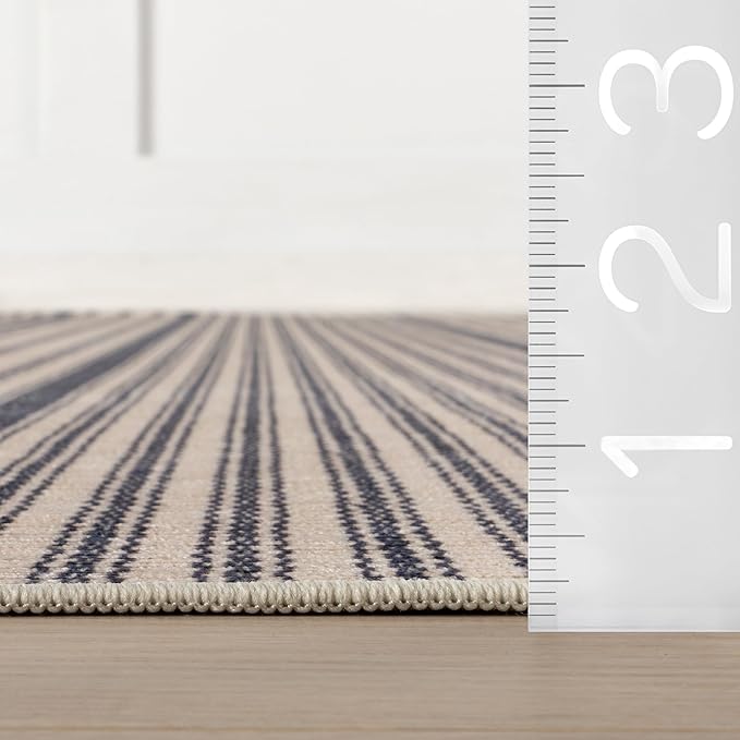 Dash & Albert Axiom Navy Machine Washable Rug, Runner-2.5 X 8 Feet, Blue/Ivory Stripe Pattern