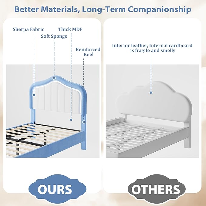 GarveeHome Twin Upholstered Bed Frame with Storage Drawer and Smart Led Headboard, Twin Size Platform Bed Frames for Kids, Wooden Slats Support, No Box Spring Needed, Easy Assembly, Blue
