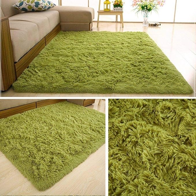 Merelax Soft Modern Indoor Large Shaggy Rug for Livingroom Bedroom Dorm Kids Room Home Decorative, Non-Slip Plush Fluffy Furry Fur Area Rugs Comfy Nursery Accent Floor Carpet 3x5 Feet, Green