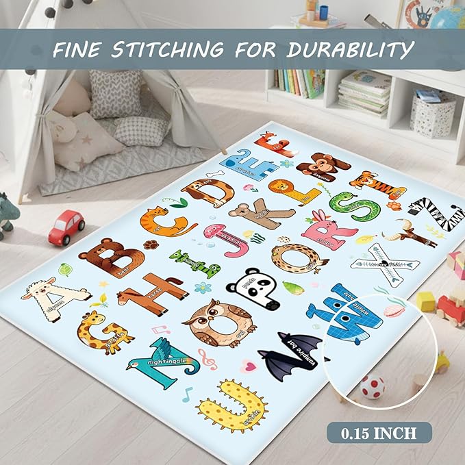 Baby Play Mat, ABC Rug for Kids Playroom, Non Slip Washable Toddler Floor Mat, Alphabet Numbers Colors Weather Learning Classroom Rug for Nursery or Preschool, 3x5 ft