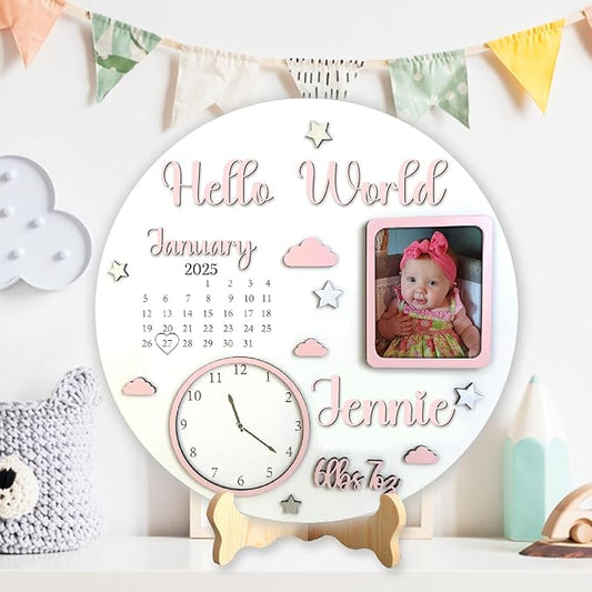 Personalized Newborn Photo Sign for Baby, Welcome Baby Sign, Newborn Gifts for Boys/Girls, Custom Start Birth with Photo Signs for Nursery Wall Bedroom Decorations, Gifts for New Mom Dad