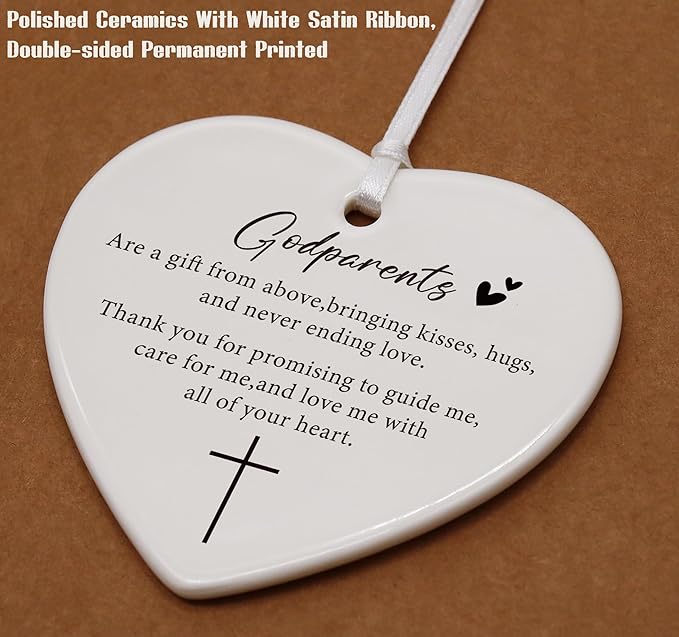 Heart Shaped Christmas Ornament-Godparents Proposal Keepsake-First Time Godmother Godfather Gift-Pregnancy Announcement Christening Baptism Decor