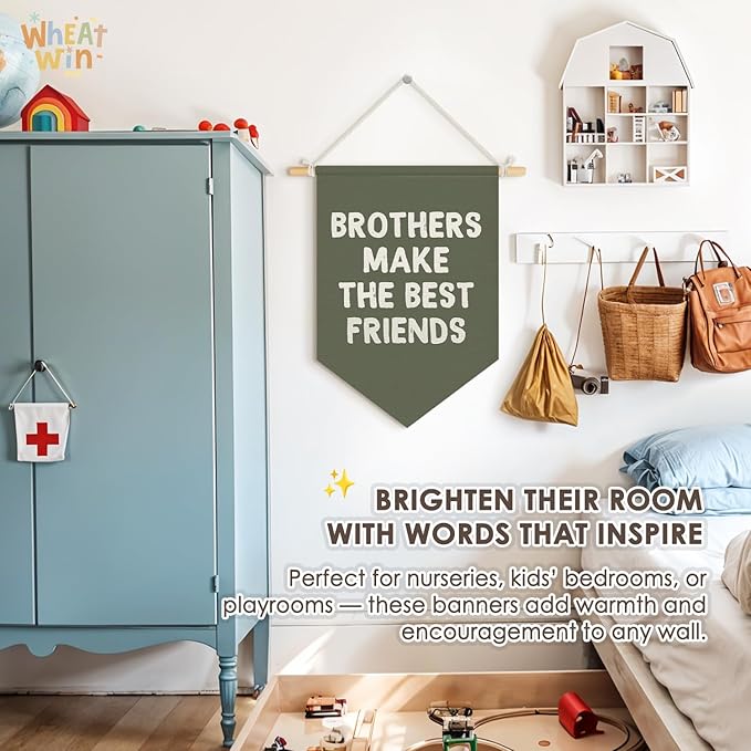 Wheatwin Boys Room Decor, Brothers Make the Best Friends Wall Hanging Pennant Flag Banner, Sage Green Wall Decor for Nursery Toddler Baby Little Boys Bedroom Playroom 15x11 Inch