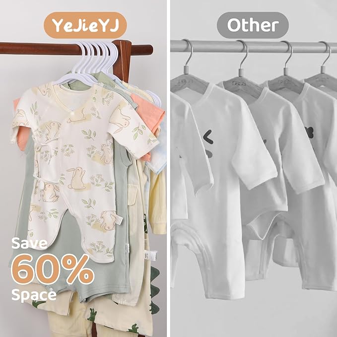 100 Pack White Baby Hangers 11.42 Inch & 12.91 Inch Each 50 Pack - Kids Non-Slip Clothes Hangers for Infant & Child, Durable Plastic Children's Hangers for Closet, Pants, Coats, Skirts