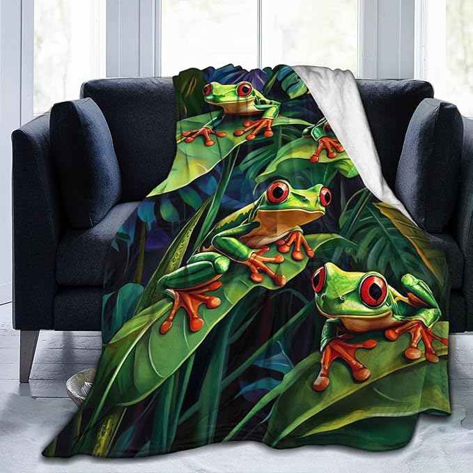 Frog Blanket Frog Decor Throw Blanket Super Soft Flannel Lightweight Fluffy Plush Fuzzy Fleece Green Blanket Gifts for Girls Woman Kids Boys Man for Bed Sofa Bedding 50"X60"