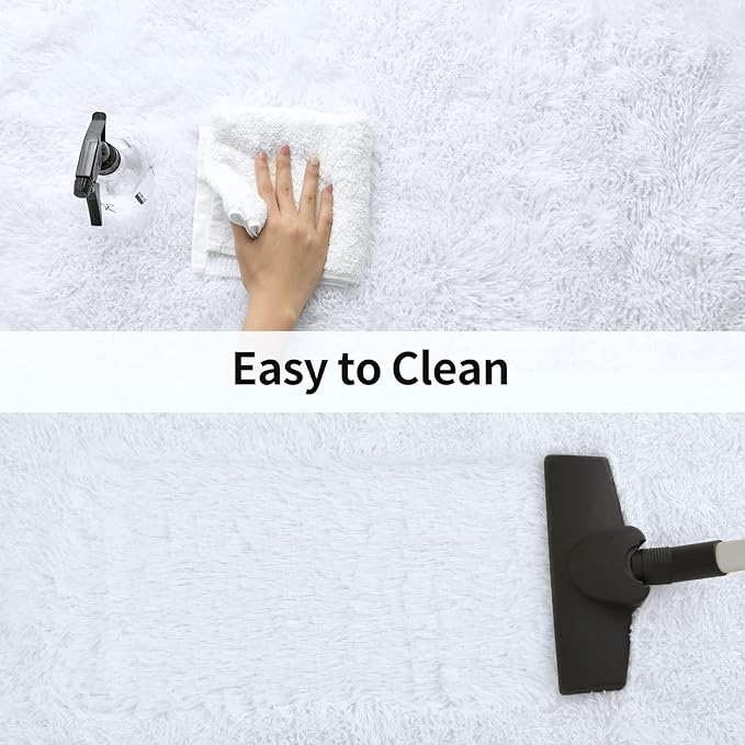 Merelax Modern Soft Fluffy Large Shaggy Rug for Bedroom Livingroom Dorm Kids Room Indoor Home Decorative, Non-Slip Plush Furry Fur Area Rugs Comfy Nursery Accent Floor Carpet 4'x6' White