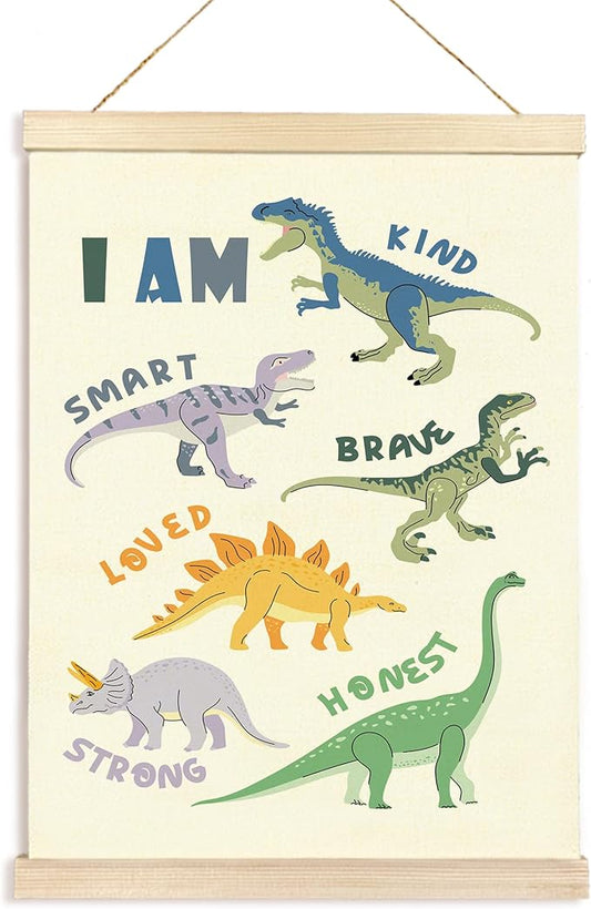 Hiuwevt Inspirational Dinosaur Poster Hanger Frame, Dinosaur Room Decor for Boys, I Am Kind Positive Affirmations Dinosaurs Wall Art Decor for Home Kids Boys Room Nursery, 12x16 Inch