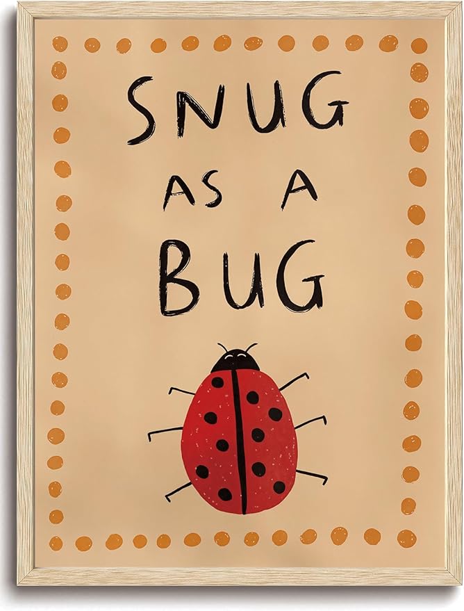 KISSFOX Framed Wall Art Nursery Wall Decor Ladybug Pictures Sung As A Bug Canvas Art Cute Insect Paintings Artwork For Kids Children Boys Girls Room
