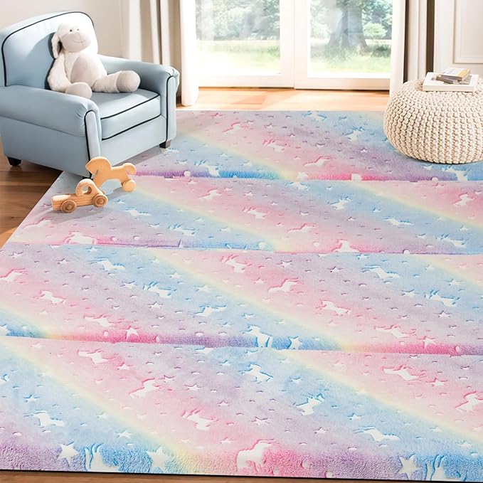 MeMoreCool Kids Floor Futon Mattress, Play Mat Muscle Mat Large 6x4 FT, Thicken Foam Tatami Mattress for Children Play Area, Foldable Sleeping Crawling Pad for Playroom, Rainbow Unicorn