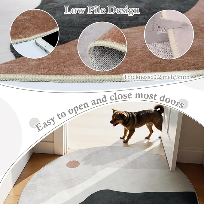 4ft Abstract Round Rug,Soft Washable Non-Slip Sun and Mountain Circle Kids Room Rugs,Chic Faux Wool Low-Pile Circular Throw Rugs for Entryway/Bedroom/Nursery/Living Room/Bathroom(Grey)