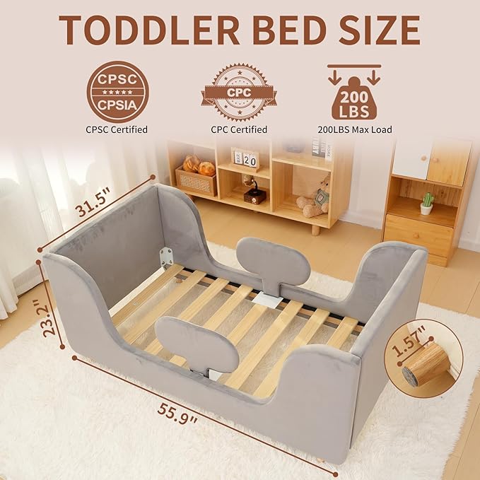 DoCred Toddler Bed - Toddler Floor Bed Frame with Removable Guard Rails, Kids Beds for Ages 2-7 Years, Kid Beds for Girls and Boys, Standard Crib Size(Mattress Not Included)