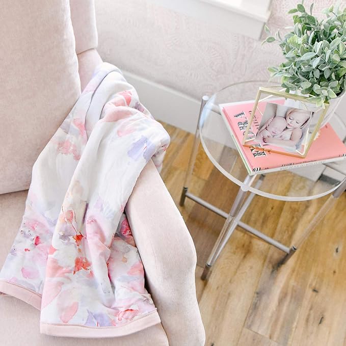 Oilo Baby Blanket, Luxury Soft Plush Chenille Backing & Turkish Cotton Jersey Print, Double Layered, 30" x 40", Rolled Jersey Edge Trim, Machine Wash, Perfect for Infant or Toddlers, Prim Floral