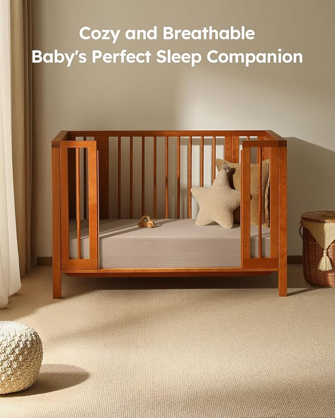 Muslin Crib Sheets for Boys Girls, 100% Cotton Fitted Crib Sheet 2 Pack for Standard Crib and Toddler Mattress, Breathable Soft Baby Sheet 28x52x8in Beige & Khaki