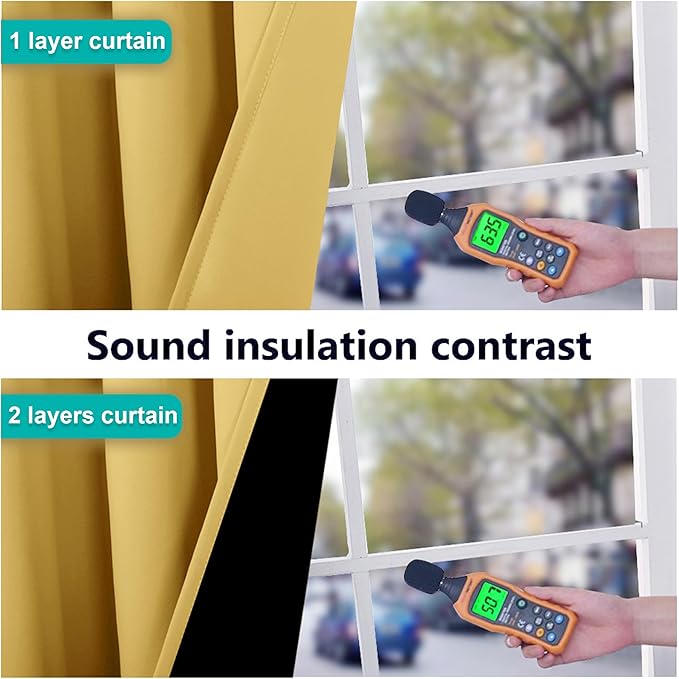 NICETOWN 100% Blackout Curtains with Black Liners, Thermal Insulated Full Blackout 2-Layer Lined Drapes, Energy Efficiency Window Drapes for Bedroom (Bright Yellow, 2 Panels, 70-inch W by 63-inch L)