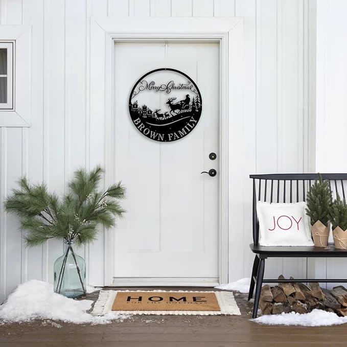 Custom Christmas Welcome Sign, Personalized Reindeer Metal Sign, Indoor/Outdoor Porch Decor, Black Wall Art, Party Supplies, Personalized Christmas Gifts