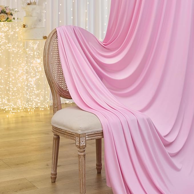 10×14 ft Pink Wrinkle Free Backdrop Curtain, Soft Silky Polyester Wedding Drapes 2 Panels 14ft Height Baby Pink Photo Backdrop Curtains for Parties Birthday Baby Shower Photography Background Cloth