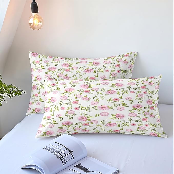 Floral Duvet Cover Twin Pink White Floral Bedding Sets Vintage Style Garden Flower Comforter Cover Boho Flower Botanical Duvet Cover Girls Women Aesthetic Twin Duvet Cover with Zipper Ties