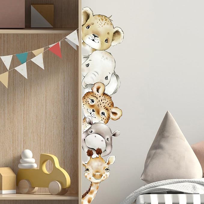 51.18 x 10.94 Inch Watercolor Animal Wall Decals Tiger Elephant Zebra Giraffe Wall Stickers Removable Peel and Stick Stickers Decor for Baby Nursery Playroom Bedroom Classroom Kindergarten Wall Decor