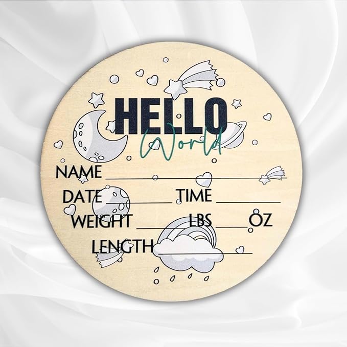Hello World Newborn Sign 6" - Baby Announcement Sign for Hospital - Welcome Baby Sign - Announcement Board for New Baby - Birth Announcement Sign - Newborn Name Sign - Perfect for Baby Arrival (space 1)
