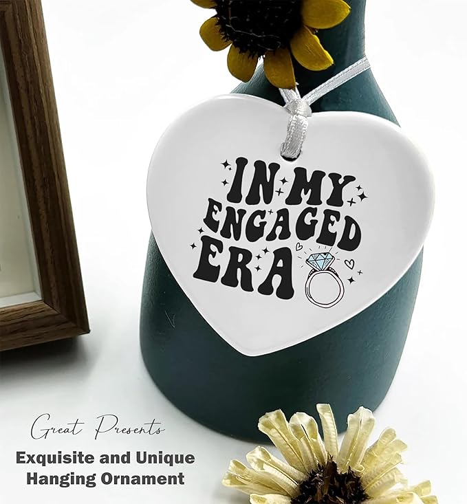 Heart Shaped Christmas Ornament-Engagement Gift for Bride to Be-Bridal Shower or Bachelorette Present for Future Mrs Fiance-Newly Engaged Keepsake-Ceramic Ornament Home Decor in My Engaged Era