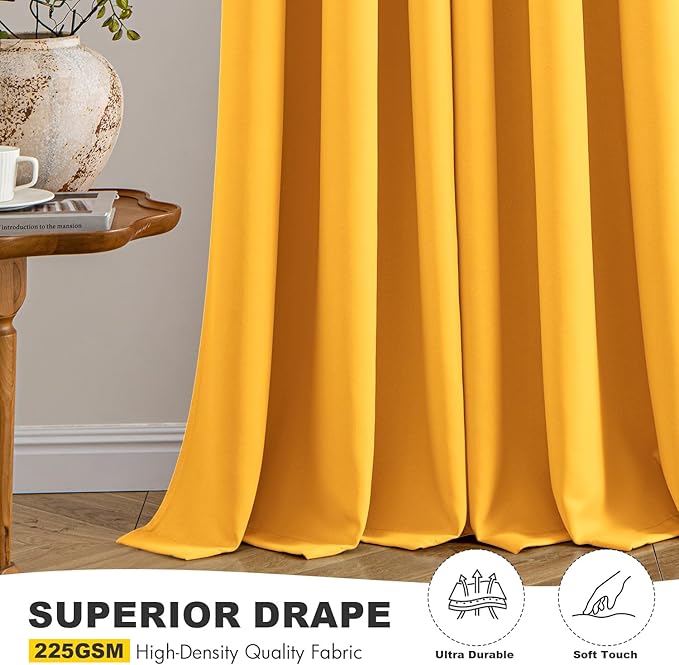 MIULEE Yellow Blackout Curtains for Bedroom Living Room 84 Inches Long 2 Panels, Thermal Insulated Room Darkening Drapes Solid Grommet Noise Reduction Light Blocking Window Treatments 40x84 inch