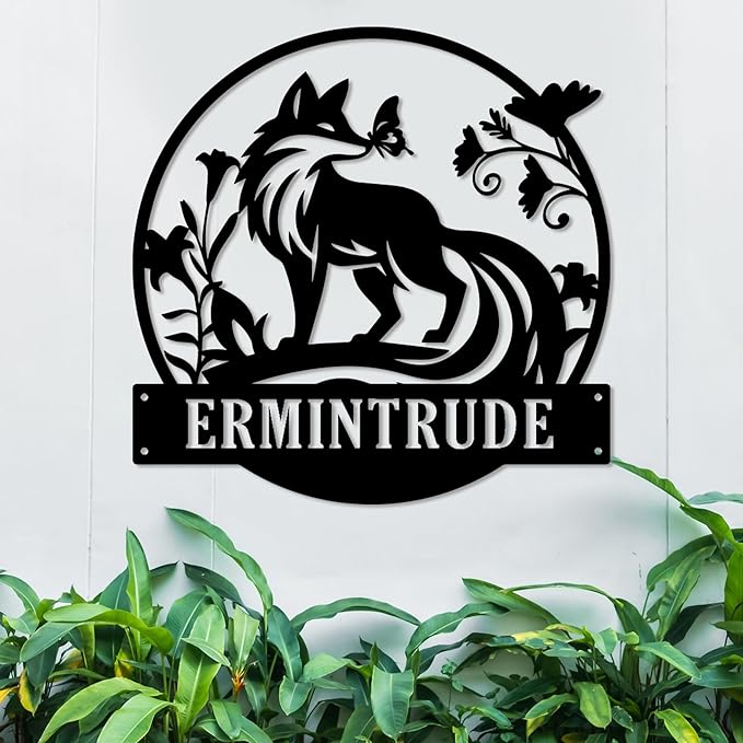 Custom Fox Flower Metal Sign, Animals Cute Black Wall Art, Personalized Wall Decor for Living Room, Bedroom/Bathroom/Kitchen/Office/Home