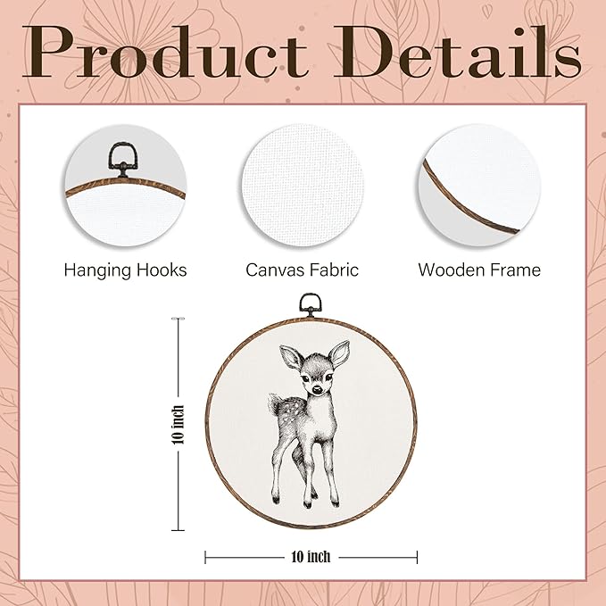 Vintage Deer Round Wall Art Framed, Cottagecore Deer Round Wall Decor, Retro Animal Farmhouse Hanging Canvas Prints Wall Sculptures for Home Nursery Bedroom Decor, 10x10 Inch