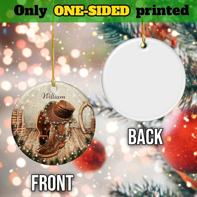 wowcugi Cowboy Ornament for Christmas Tree Custom Name Customized Western Ornaments Ceramic Cowboys Boots Ornaments Xmas Tree Decoration Keepsake Gifts for Men Boys