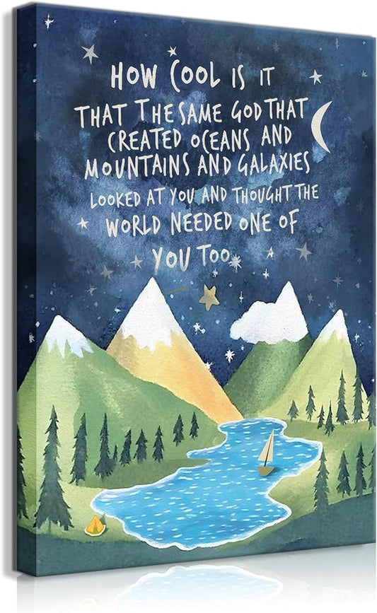 Inspirational Quotes Canvas Wall Art Nursery Wall Decor Christian Paintings Pictures Office Posters Prints Boys Room Wall Decor One God Created Wall Decor Ready to Hang (12x16in Canvas)