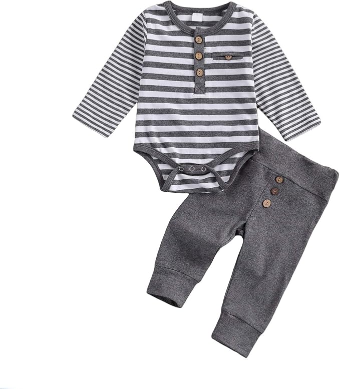 Newborn Baby Boy Girl Clothes Ribbed Knitted Cotton Long Sleeve Romper Long Pants Solid Color Fall Winter Outfits
