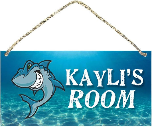Personalized Name's Cartoon shark underwater-style Nursery Kid's Children's Girls Bedroom Door Sign Wood Plaque Sign Wall Decor Gift
