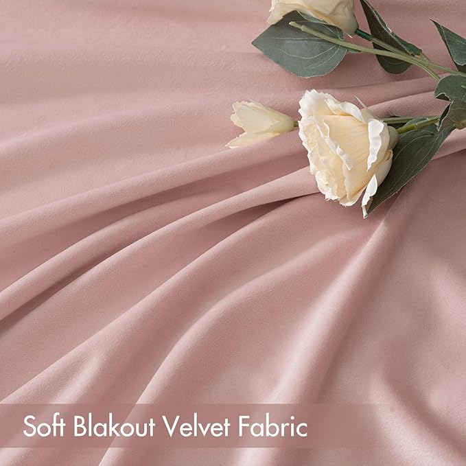 MIULEE Baby Pink Velvet Curtains Thermal Insulated Blackout Curtain Drapes for Bedroom Living Room Darkening 108 Inches Long Curtains Panels Rod Pocket Set of 2