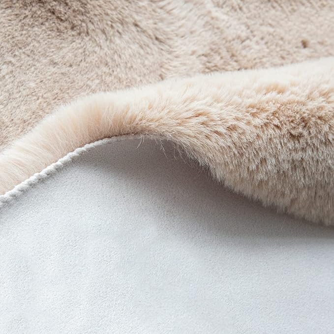 Light Brown Beige Plush Faux Rabbit Shaggy Fur Area Rugs for Living Room Washable Fuzzy Rug Runner Small 2x4 Nursery Rug