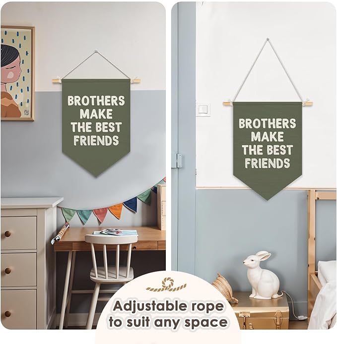 Wheatwin Boys Room Decor, Brothers Make the Best Friends Wall Hanging Pennant Flag Banner, Sage Green Wall Decor for Nursery Toddler Baby Little Boys Bedroom Playroom 15x11 Inch