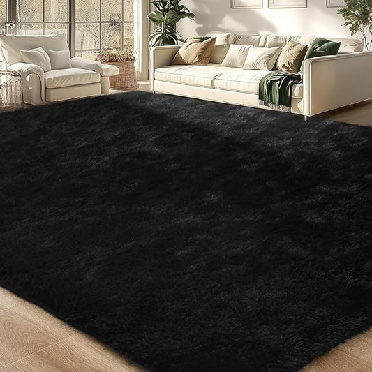 Merelax Soft Area Rug for Livingroom Bedroom, Machine Washable 5x8 Black Rugs Fluffy Shaggy Bedside Rug, Non Slip Indoor Carpet for Nursery Dorm Room Home Decor Aesthetic