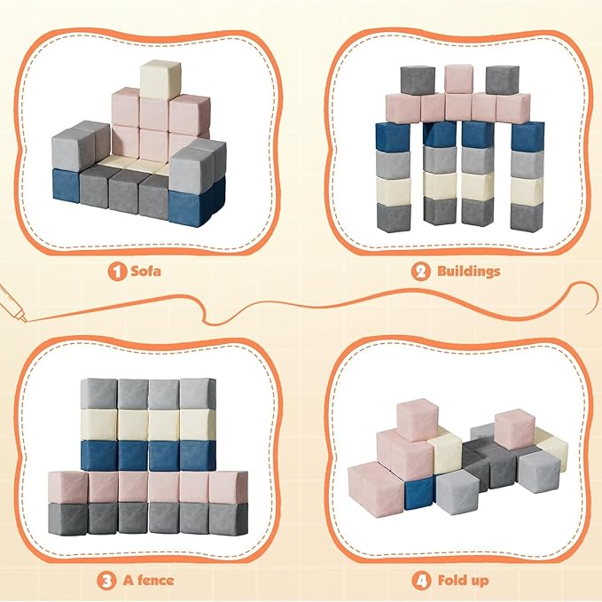 24 PCS Modular Kids Play Block Couch Child Sectional Soft Sofa Toddler Building Fortplay Climbing Bedroom Playroom Baby Convertible Floor Foam Cushion for Boys & Girls (24pcs+Square)