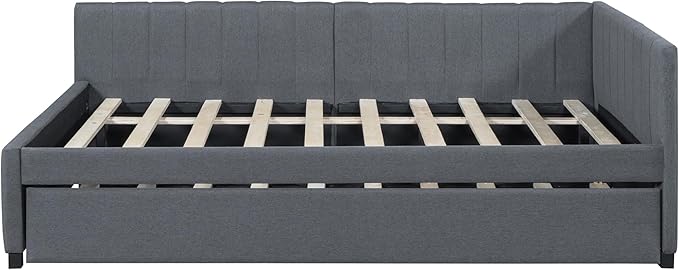 Harper & Bright Designs Full Size Upholstered Daybed with Trundle Sofa Bed Frame for Boys Girls Kids Adults Toddler No Box Spring Needed, Linen Fabric(Gray)