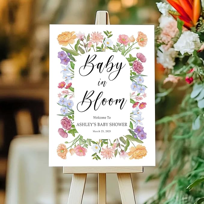 Personalized Floral Frame Baby Shower Welcome Sign - Baby in Bloom Announcement Yard Sign - Colorful Entrance Decor