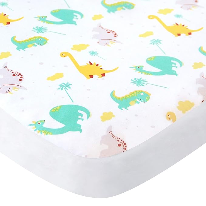 Pack and Play Sheets, 2 Pack Mini Crib Sheets, Stretchy Playard Fitted Sheet, Compatible with Graco Pack n Play, Soft and Breathable Material, Dinosaur and Grey Star