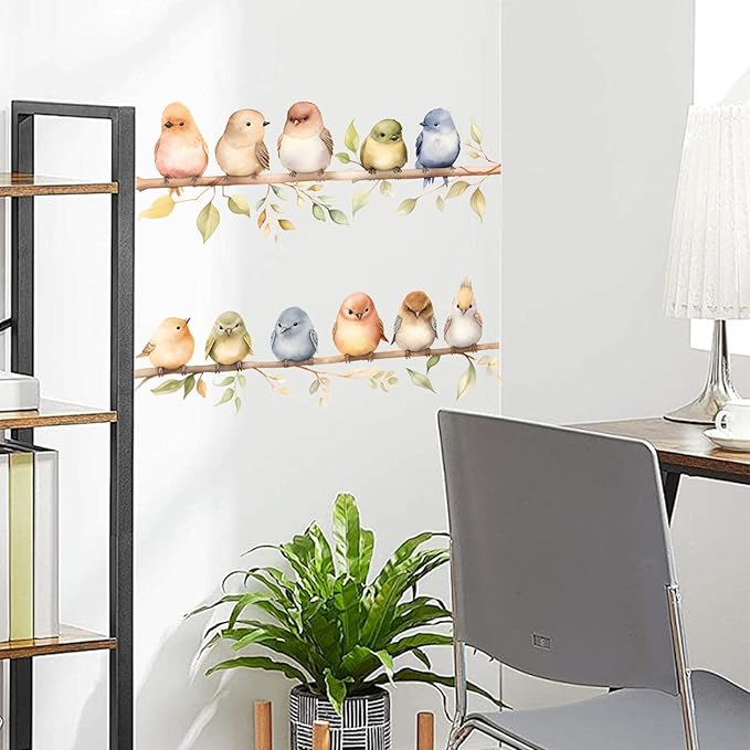 DILIBRA Colorful Bird on The Branch Wall Stickers, Peel and Stick Creative Bird Wall Decals, DIY Vinyl Art Murals for Nursery Kids Bedroom Living Room Classroom Preschool Playroom