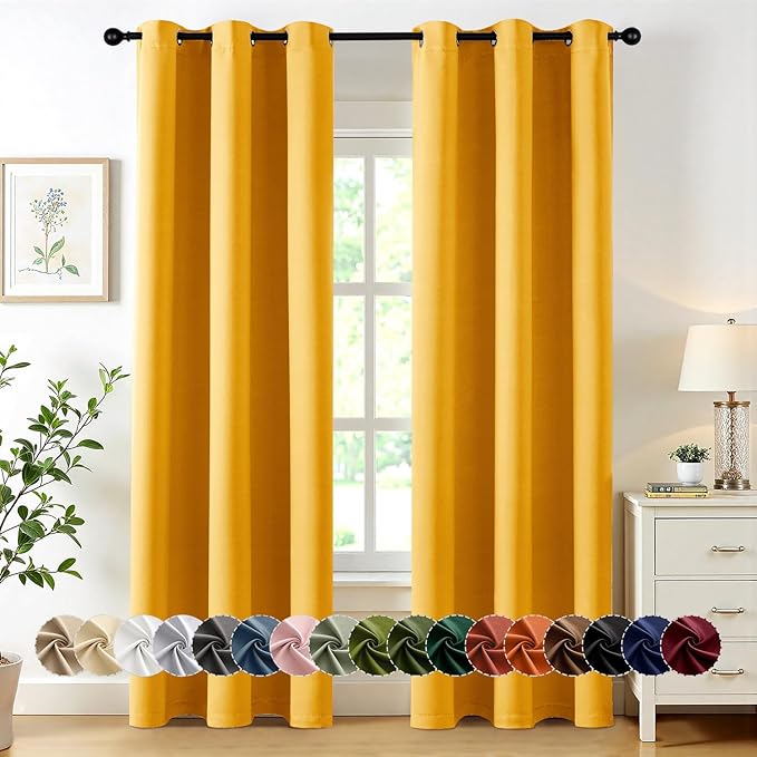 MIULEE Yellow Blackout Curtains for Bedroom Living Room 84 Inches Long 2 Panels, Thermal Insulated Room Darkening Drapes Solid Grommet Noise Reduction Light Blocking Window Treatments 40x84 inch