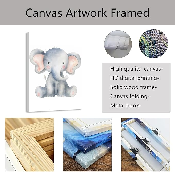 CCKOPPI Nursery Decor Canvas Wall Art Cute Wildlife Elephant Jungle Animal Theme Watercolor Print Poster Decor Painting for Baby Room Nursery Bathroom Decor(Artwork-04, 28"x42")