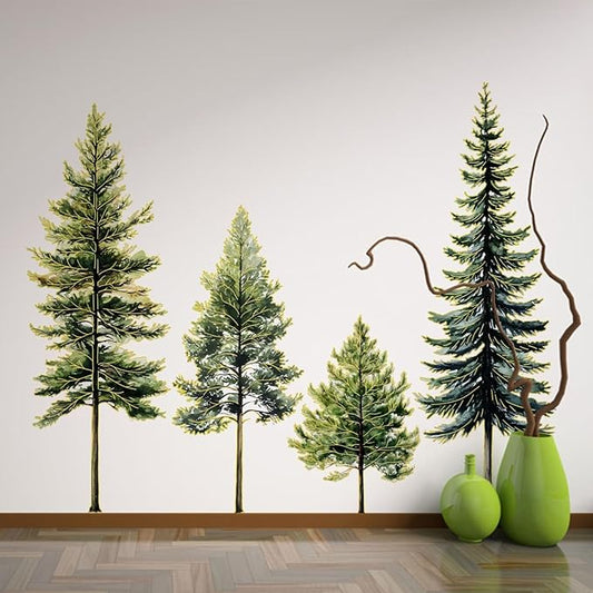 38.5" Pine Tree Wall Stickers Green Tree Wall Decal Gold Stamping 3 Sheets Peel and Stick Wall Decals for Living Room Classroom Party Festival Decoration Supplies (Gold Pine Trees)