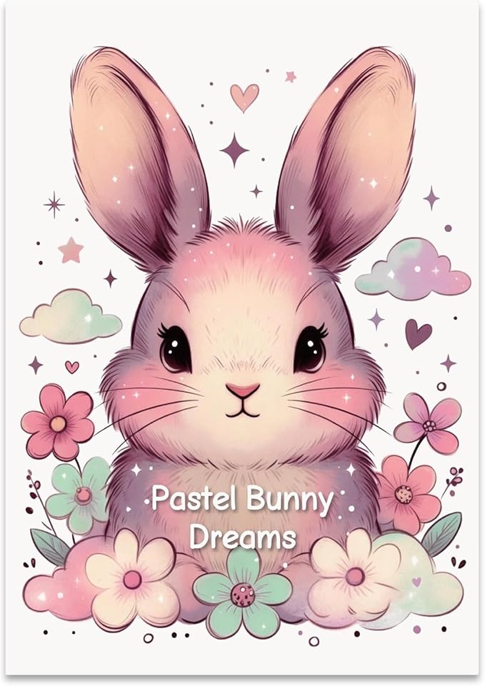 Pastel Bunny Dreams - Nursery Art - 13x19 Poster Print - Whimsical Decor