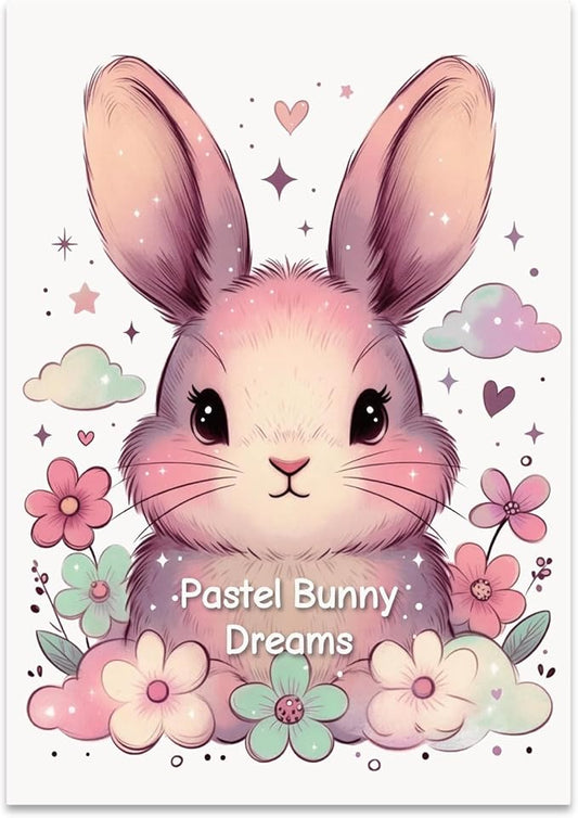 Pastel Bunny Dreams - Nursery Art - 13x19 Poster Print - Whimsical Decor