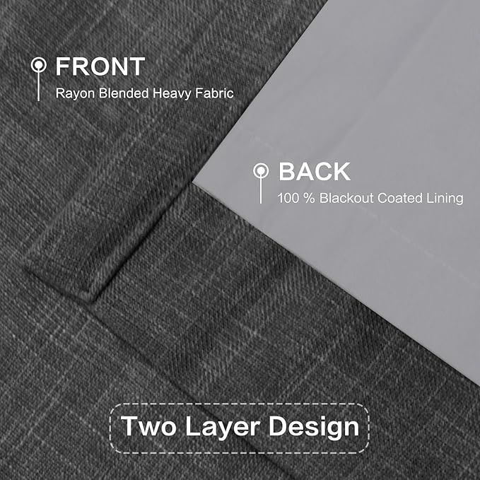 IVAPUPU Linen Pinch Pleated Full Blackout Curtains for Bedroom - 2 Pages Black Out Grey Curtains 63 Inch Long 2 Panel for Living Room Darkening Thermal Window Curtain Drapes with 16pc Hooks