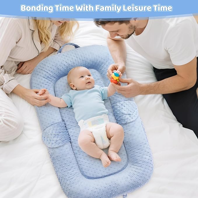 Baby Lounger Pillow- Portable Baby Lounger for Newborn, 0-24 Months,3-in-1 Baby Nest for Home and Travel, Foldable & Soft, CPC Certification Newborn Babies Essentials Gifts, Blue